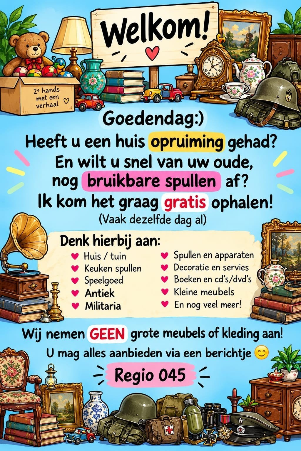 spullen gevraagd, Ophalen