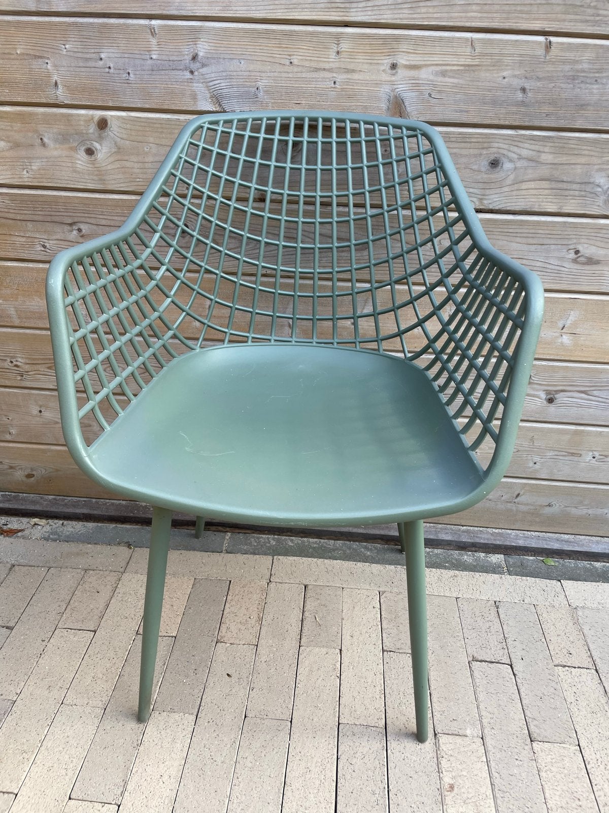 Set van 4 groene tuinstoelen met lichte gebruikerssporen, Ophalen, Kunststof, Gebruikt, Overige kleuren