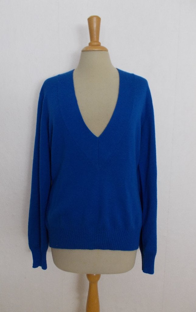 Mooie wol mix blauwe V hals trui! L, Verzenden, Zo goed als nieuw, Maat 42/44 (L), Blauw