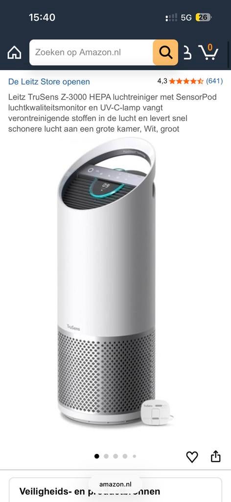 Leitz TruSens HEPA luchtreiniger met Sensorpod, Ophalen, Zo goed als nieuw, Luchtreiniger