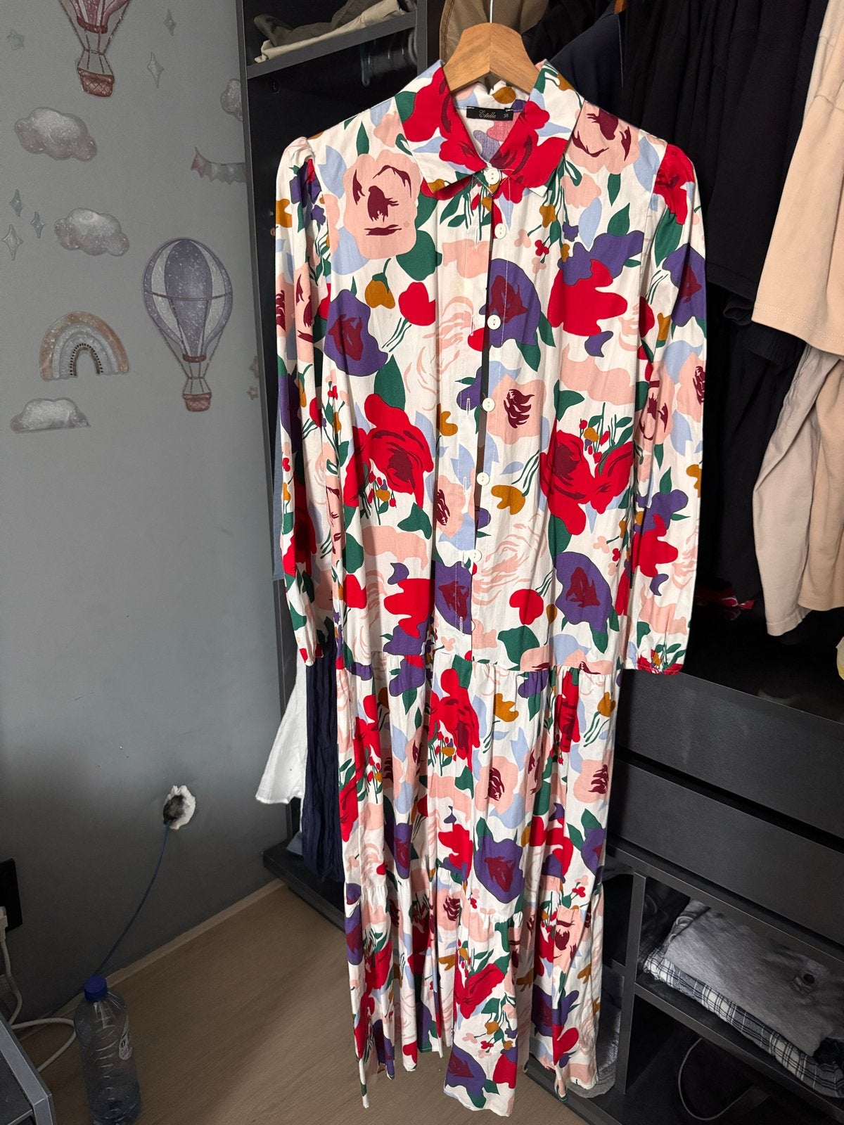 Bloemenprint maxi jurk met lange mouwen, Meerkleurig, Zo goed als nieuw, Onder de knie, Ophalen