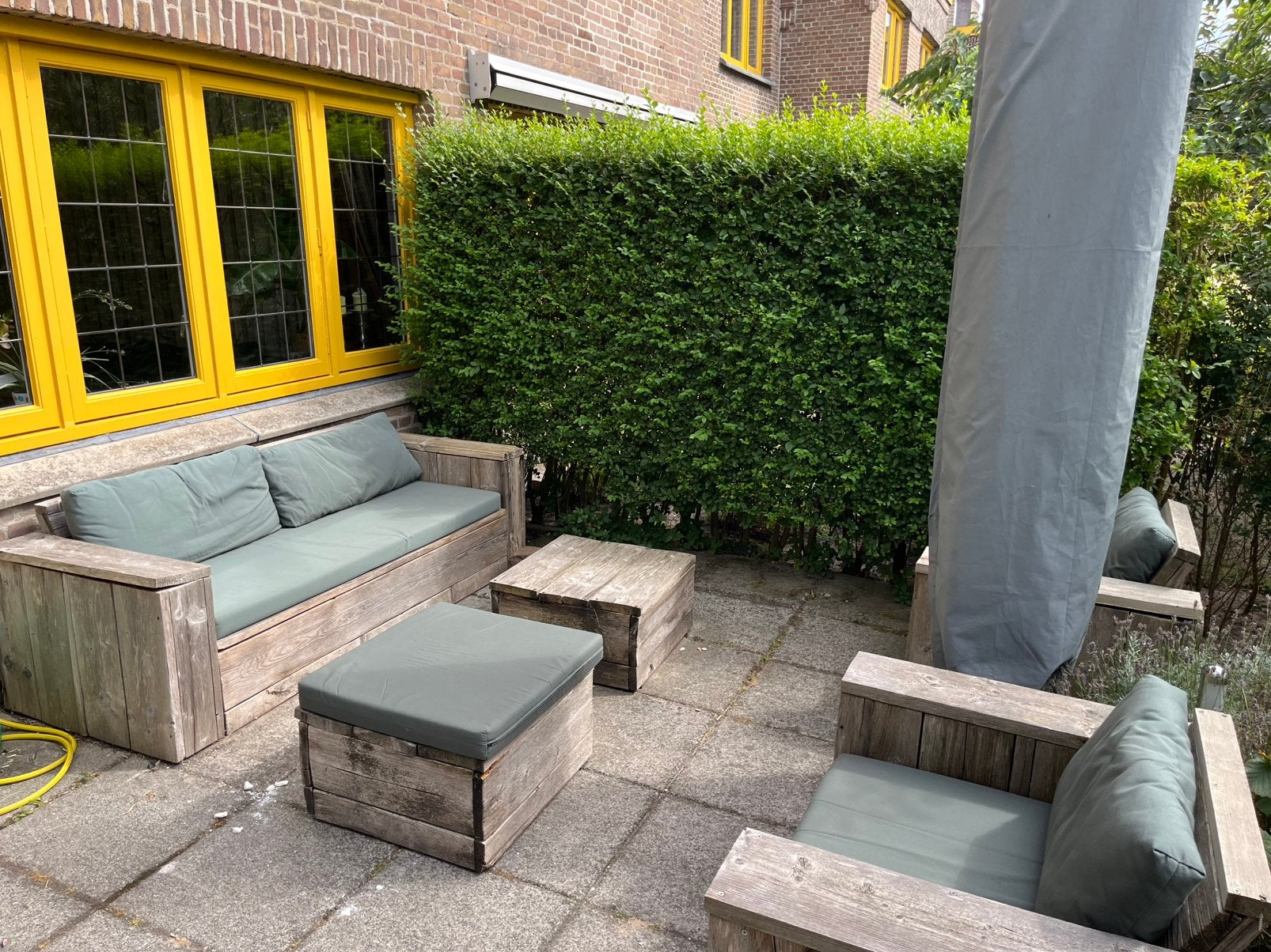 Steigerhouten loungeset, Ophalen, Gebruikt, 6 zitplaatsen, Steigerhout