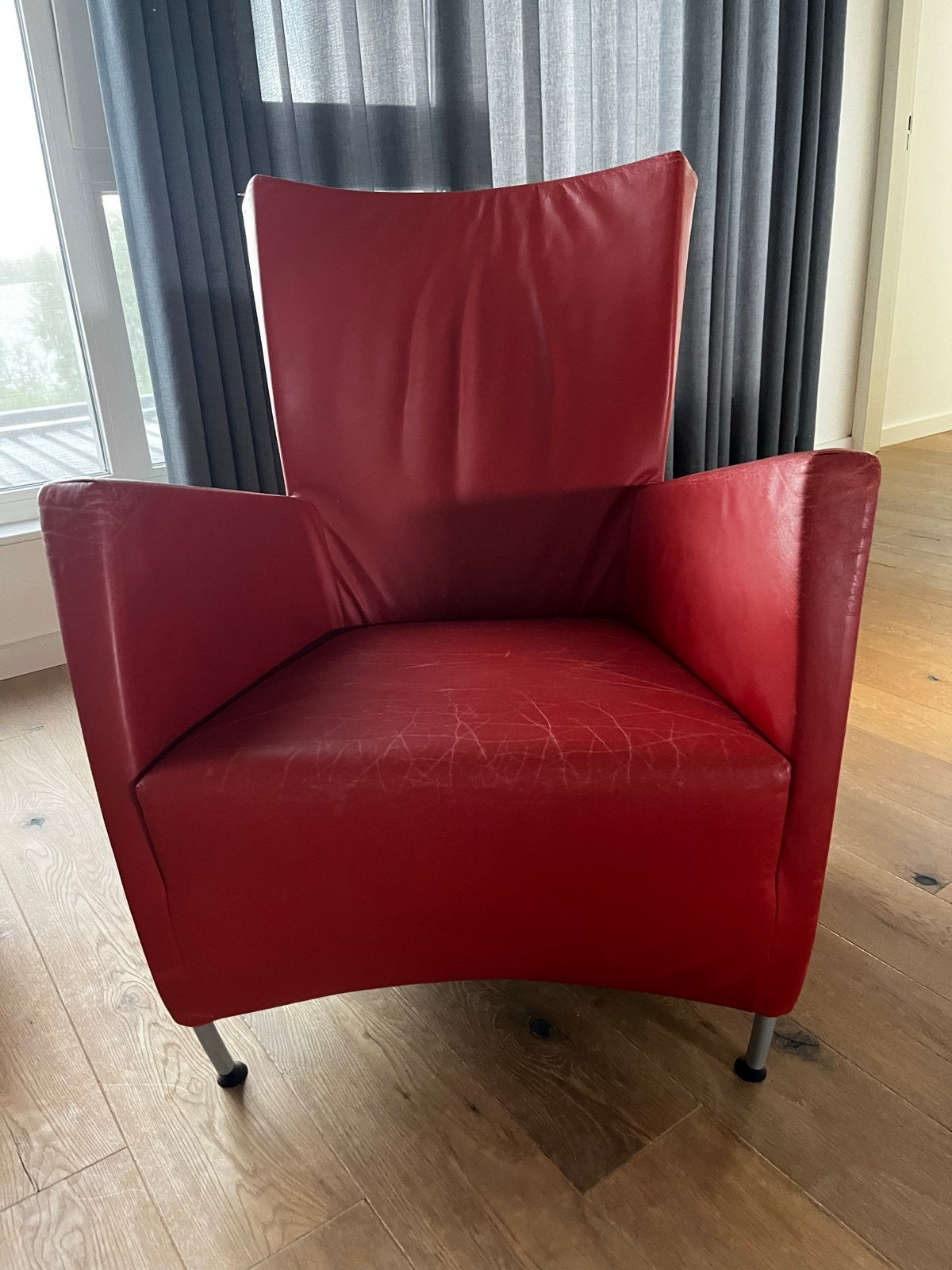 Montis Windy fauteuil - Rood leer, Ophalen, Gebruikt, 50 tot 75 cm, Leer