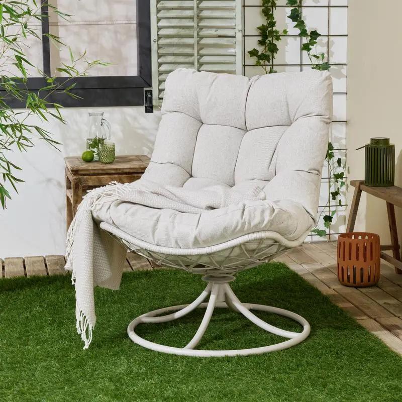 Comfortabele action draaibare fauteuils met kussen - Crème, Ophalen, Zo goed als nieuw, Metaal