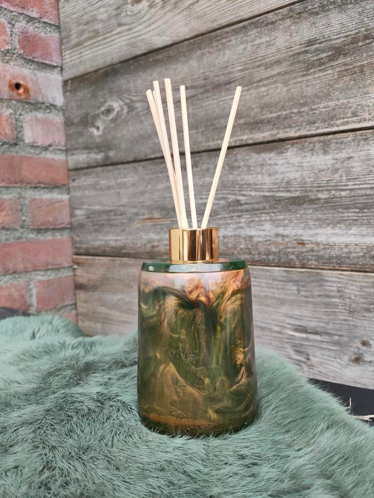 Luxe Geurdiffuser Groen Goud - Hars & Bamboe, Meerkleurig, Nieuw, Kunststof, Ophalen of Verzenden