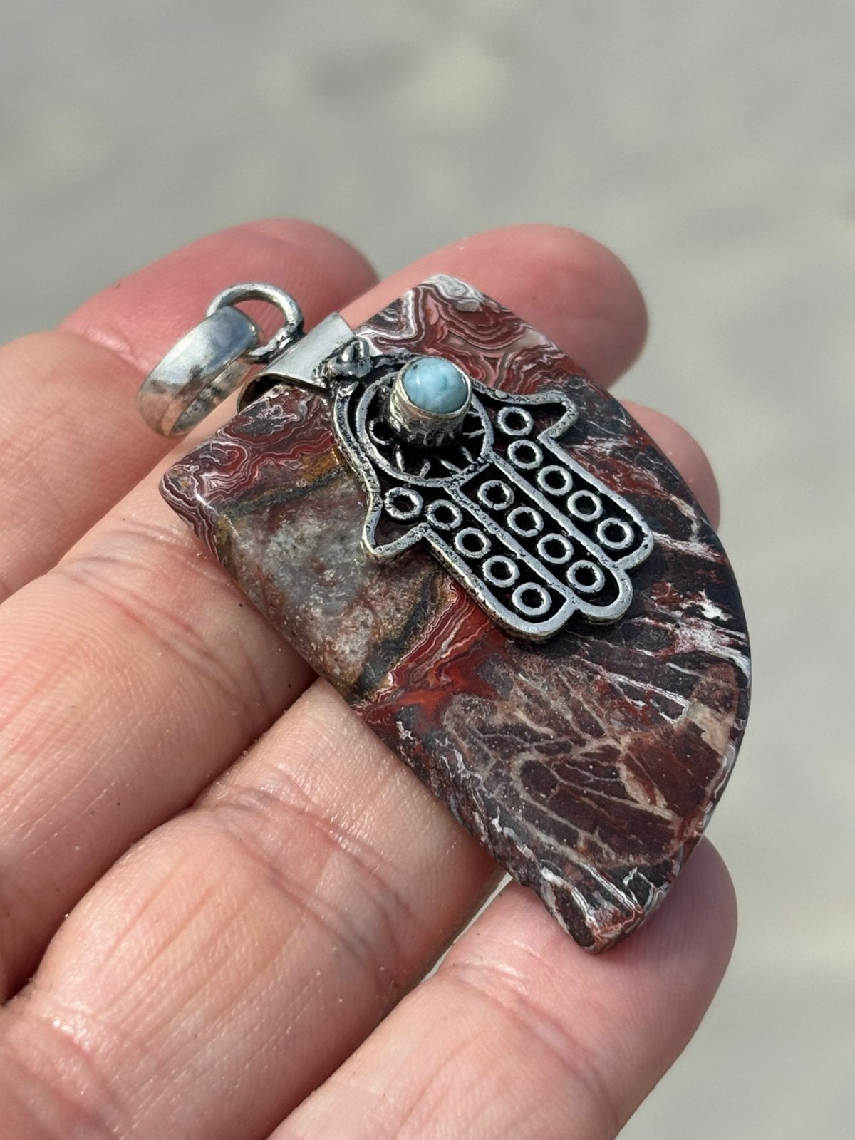 Rode Jasper met Larimar Hamsa Hand Edelsteen Sieraden, Overige voorstellingen, Vanbeeksaar4@gmail.com, Nieuw, Ophalen of Verzenden