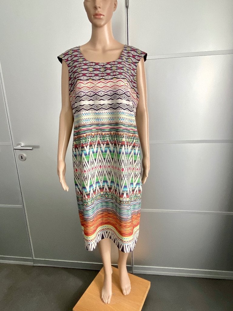 K264 Stroke maat 44/46=XL jurk zomer jurkje wit/groen/blauw, Kleding | Dames, Jurken, Zo goed als nieuw, Maat 42/44 (L), Wit, Onder de knie