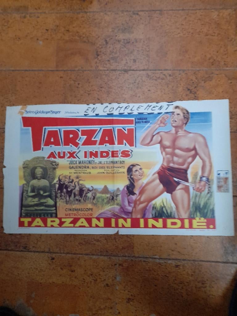 Tarzan in Indie Filmposter, Ophalen of Verzenden, Zo goed als nieuw, A1 t/m A3, Film en Tv