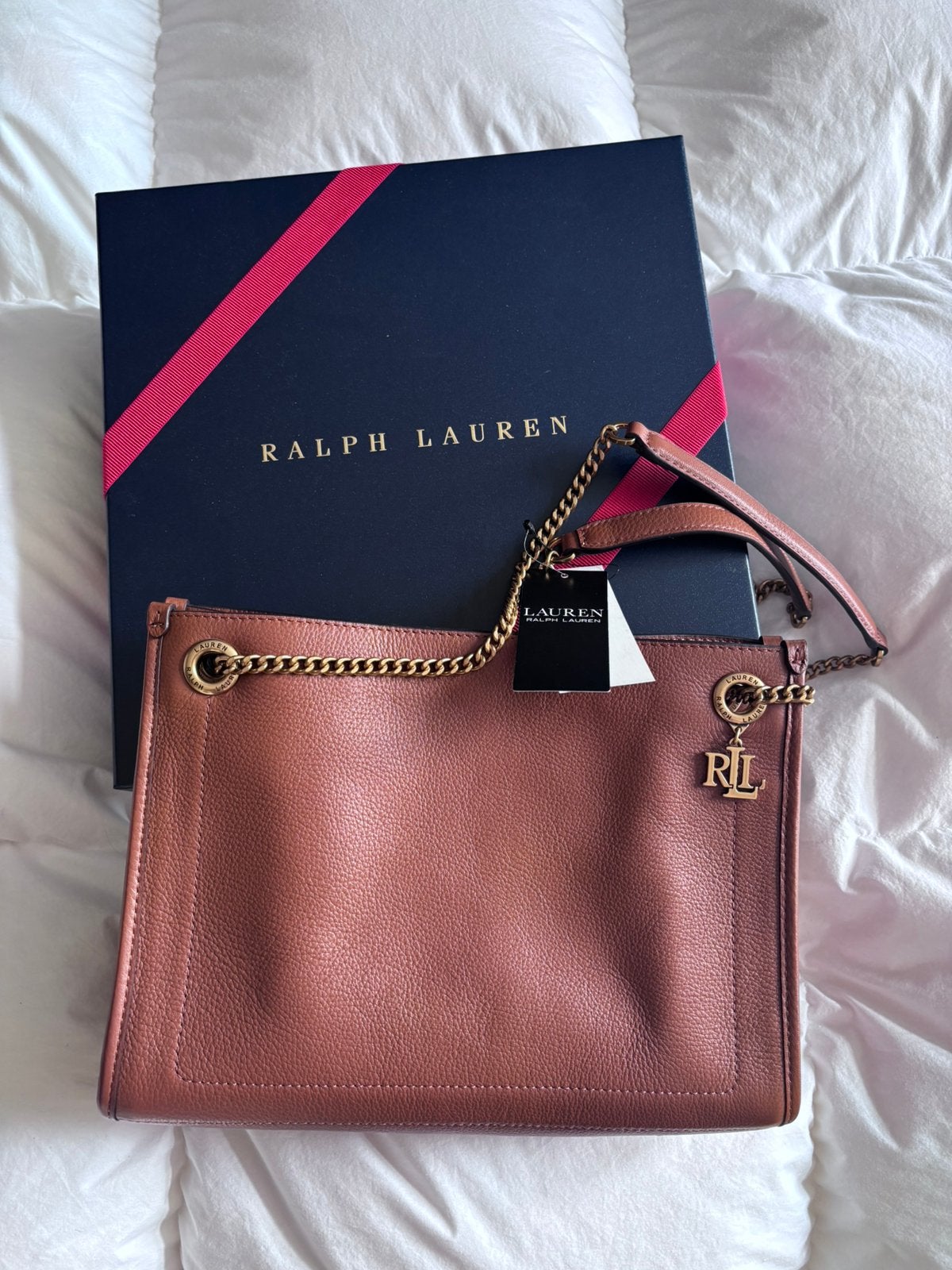 Mooie leren nieuwe tas van Ralph Lauren (type Bradley), Sieraden, Tassen en Uiterlijk, Tassen | Damestassen, Nieuw, Handtas, Bruin