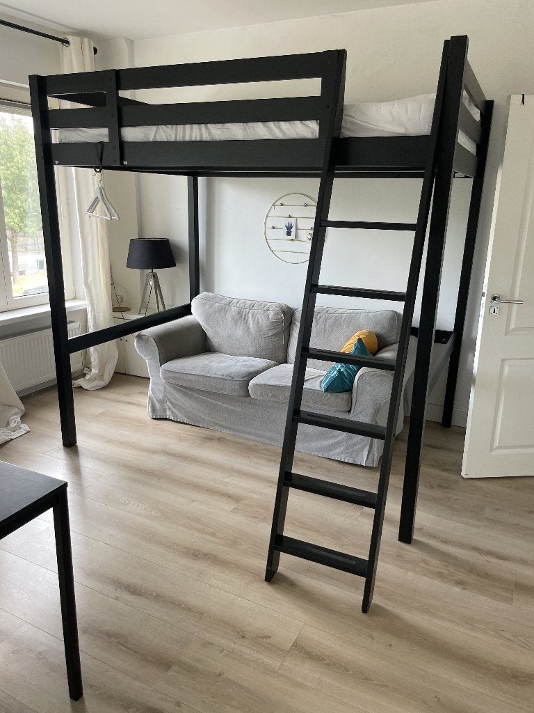 Bed, Ophalen, Gebruikt, Zwart, 140 cm
