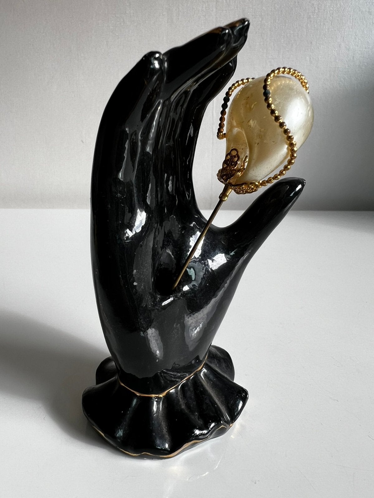 Vintage Keramiek Hoedenspeld Houder Hand Zwart Jaren 50, Ophalen of Verzenden