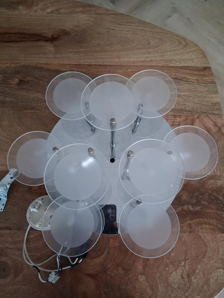 Moderne plafondlamp met 9 glazen schijven, Ophalen