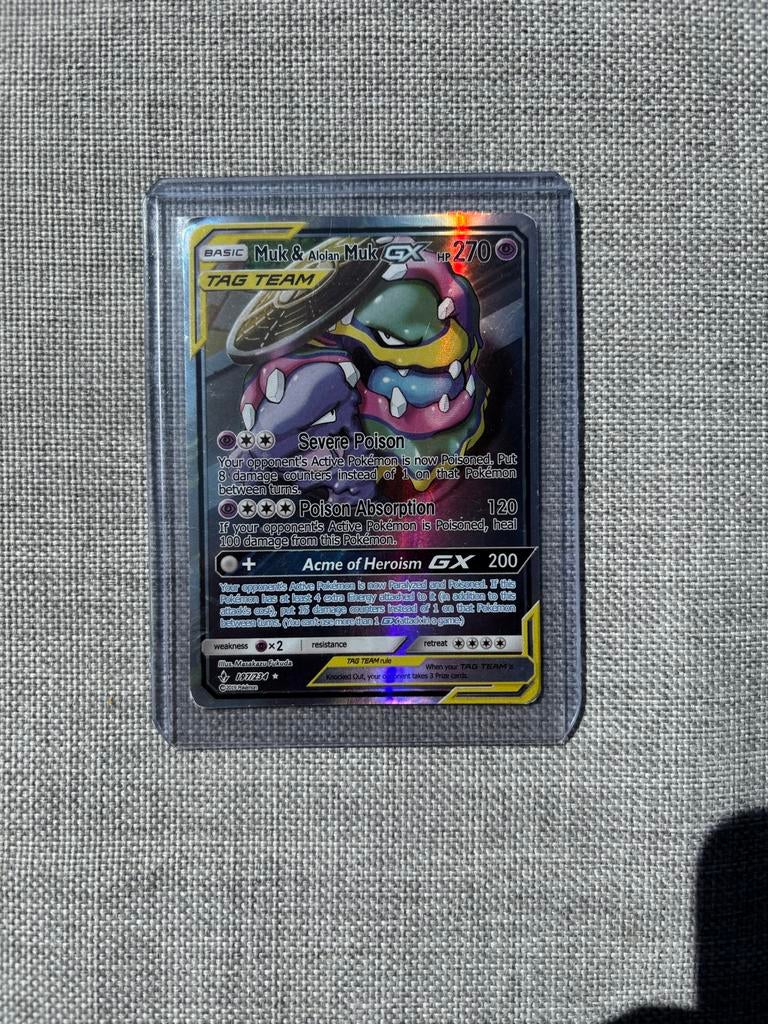 Pokémon Kaart: Muk & Alolan Muk GX TAG TEAM, Ophalen of Verzenden, Zo goed als nieuw, Losse kaart