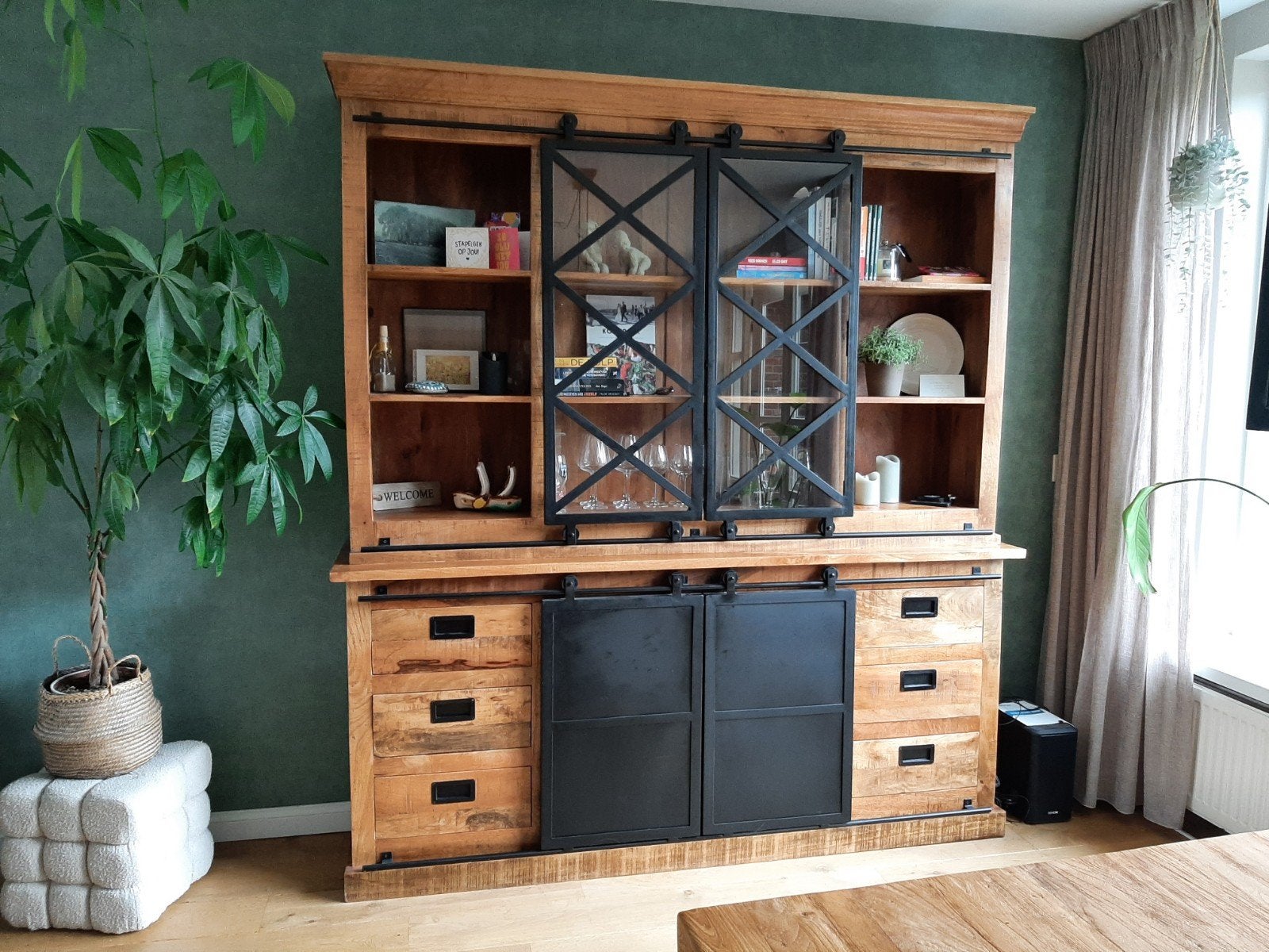 Buffetkast Mangohout met Staal, 100 tot 150 cm, 200 cm of meer, Industrieel, Landelijk, Met lade(s)