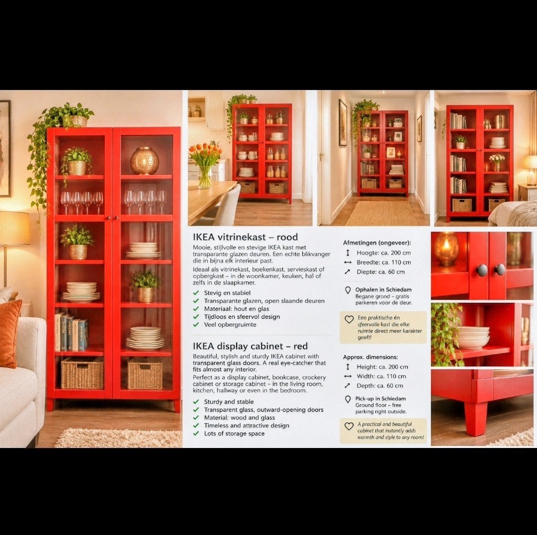Rode vitrinekast van IKEA - stevig en ruim, Ophalen of Verzenden, Gebruikt, Glas, Met deur(en)