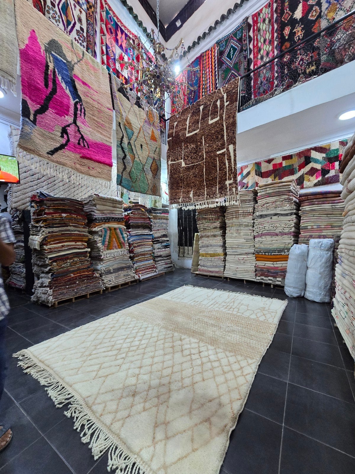 Handgeweven Berber vloerkleed (nieuw) - Crème met patroon, Ophalen, Crème, 200 cm of meer, Rechthoekig