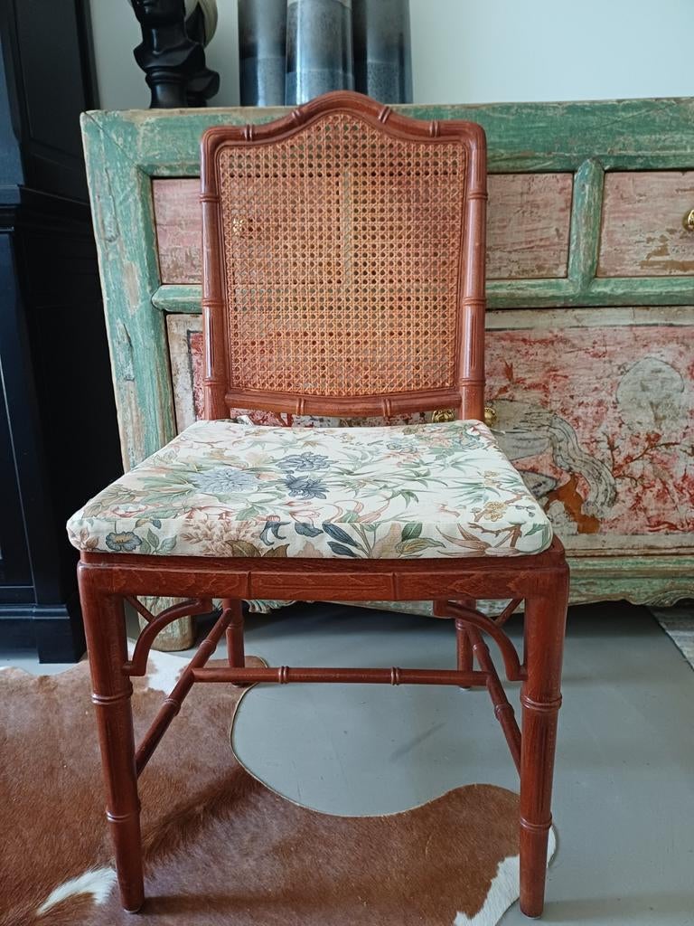 Vintage Faux Bamboe Stoel - Adler Stijl met Vlechtwerk, Huis en Inrichting, Stoelen, Gebruikt, Eén, Hout, Riet of Rotan, Stof