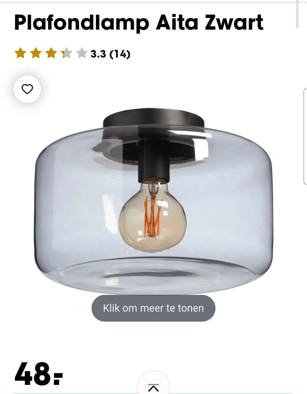 3x Plafondlamp Aita Zwart met glazen kap, Modern, Zwart, Zo goed als nieuw, Glas