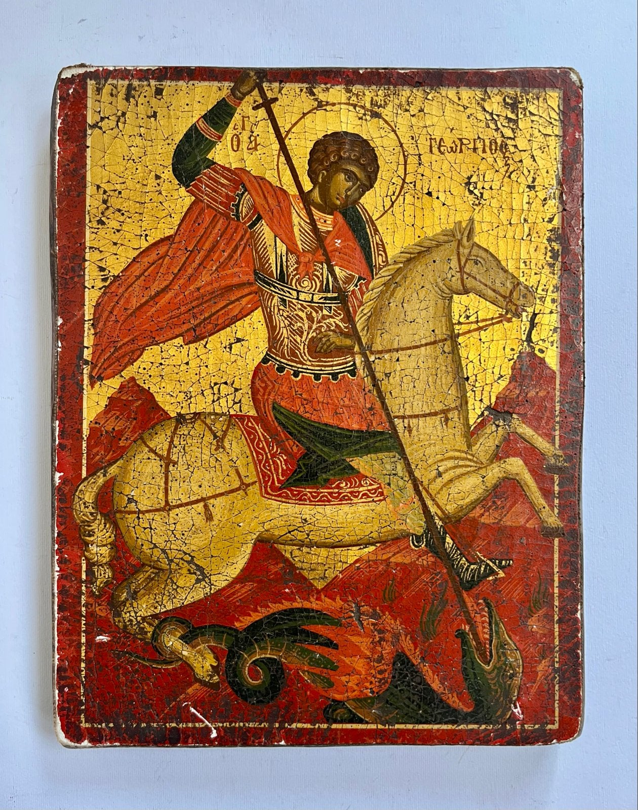 Antieke Griekse icoon: Sint Joris en de Draak, Antiek en Kunst, Ophalen of Verzenden