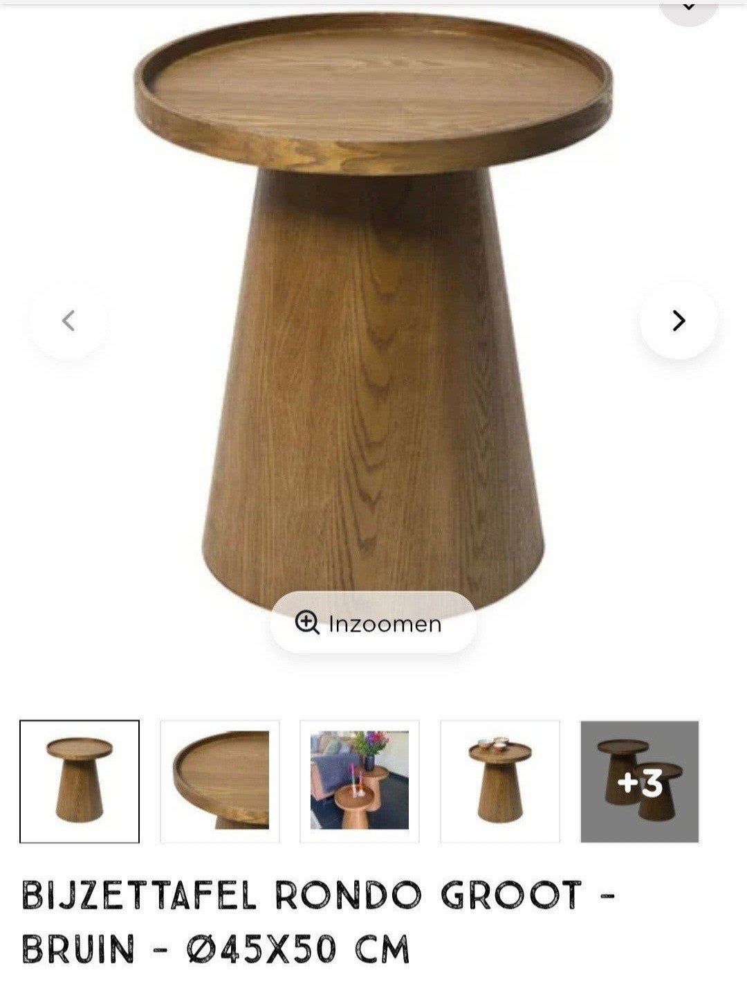 Bijzettafel Rondo groot bruin NIEUW, Ophalen, Nieuw, Hout