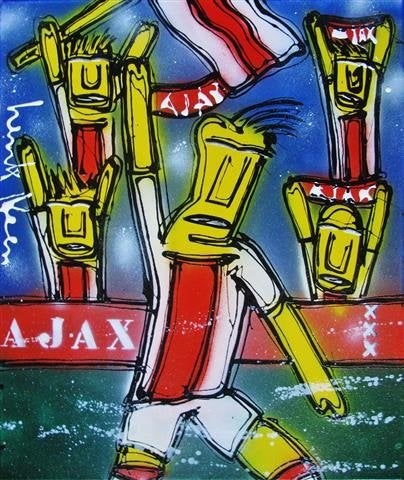 Schilderij Henk Veen - Ajax Amsterdam nr 332, Gesigneerd, Ophalen of Verzenden, Textiel, Figuren