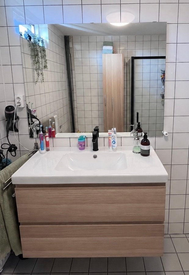 IKEA Wastafel met wasbak en spiegel - Eiken, Huis en Inrichting, Ophalen, Gebruikt, 50 tot 100 cm, Minder dan 100 cm