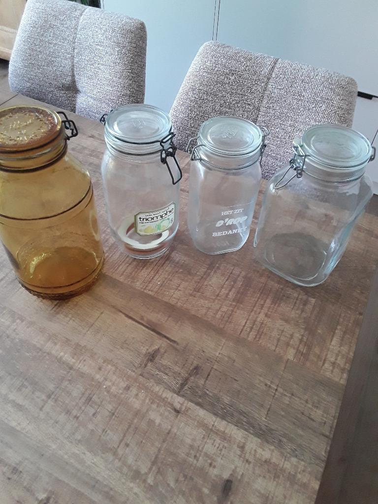 weckpotten. weckflessen. amberkleurige vintage weckpot, Ophalen of Verzenden, Voorraadpot, Overige merken, Glas