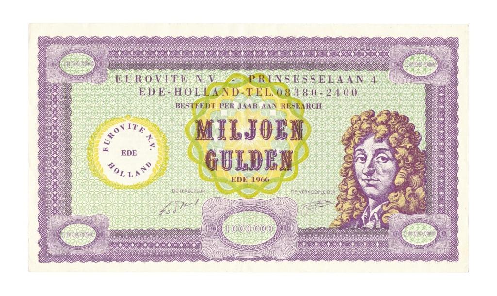 Eurovite N.V. biljet 1 miljoen Gulden aan onderzoek Ede 1966, Postzegels en Munten, Bankbiljetten | Nederland, Ophalen of Verzenden