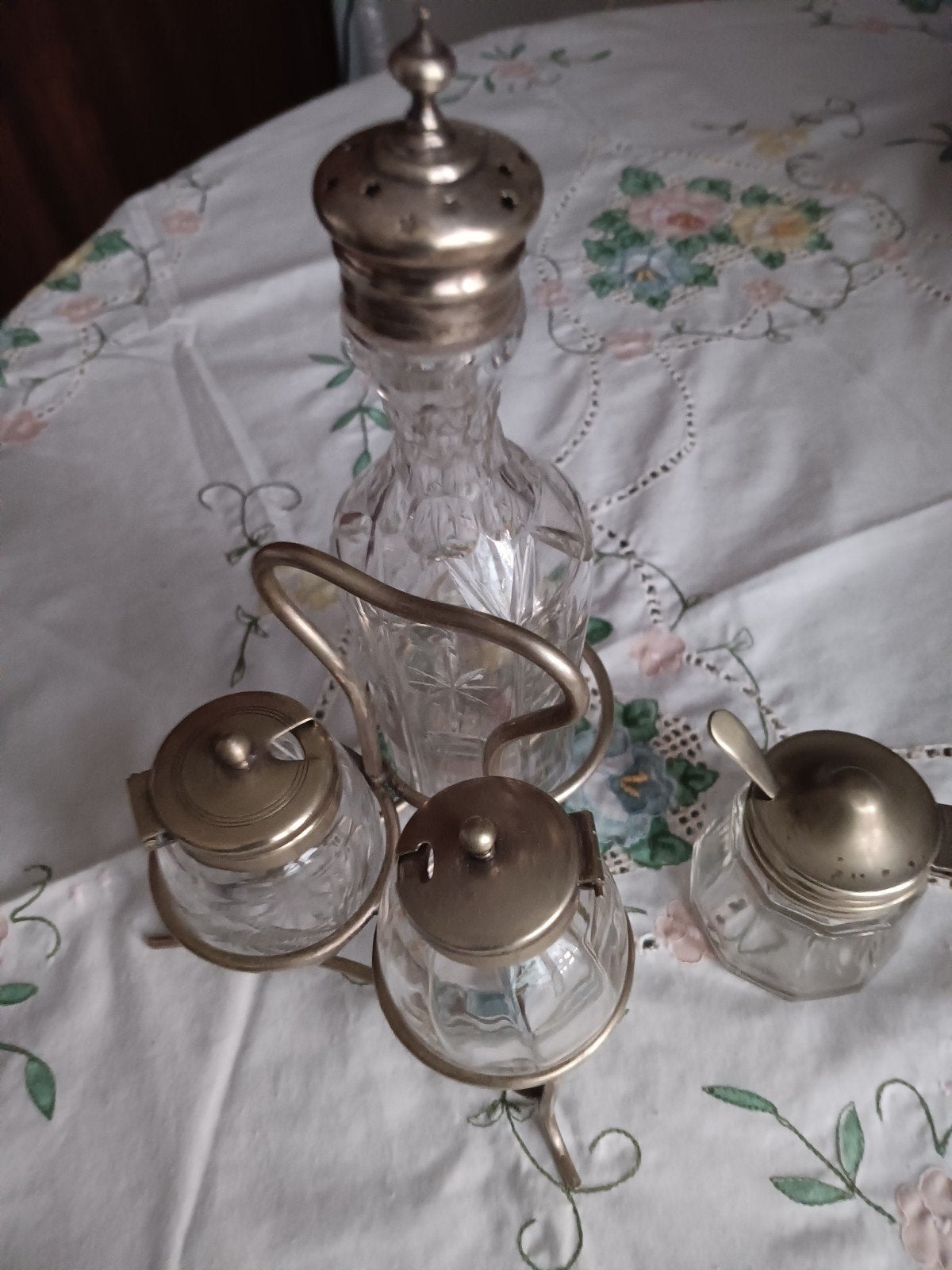 Antieke kruideniersset met karaf en houders, Ophalen of Verzenden