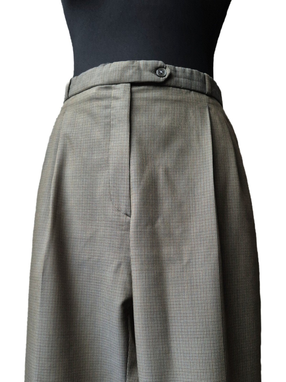 Vintage geruite wollen bandplooibroek, Maat 46/48 (XL) of groter, Ophalen of Verzenden, Zo goed als nieuw, Lang
