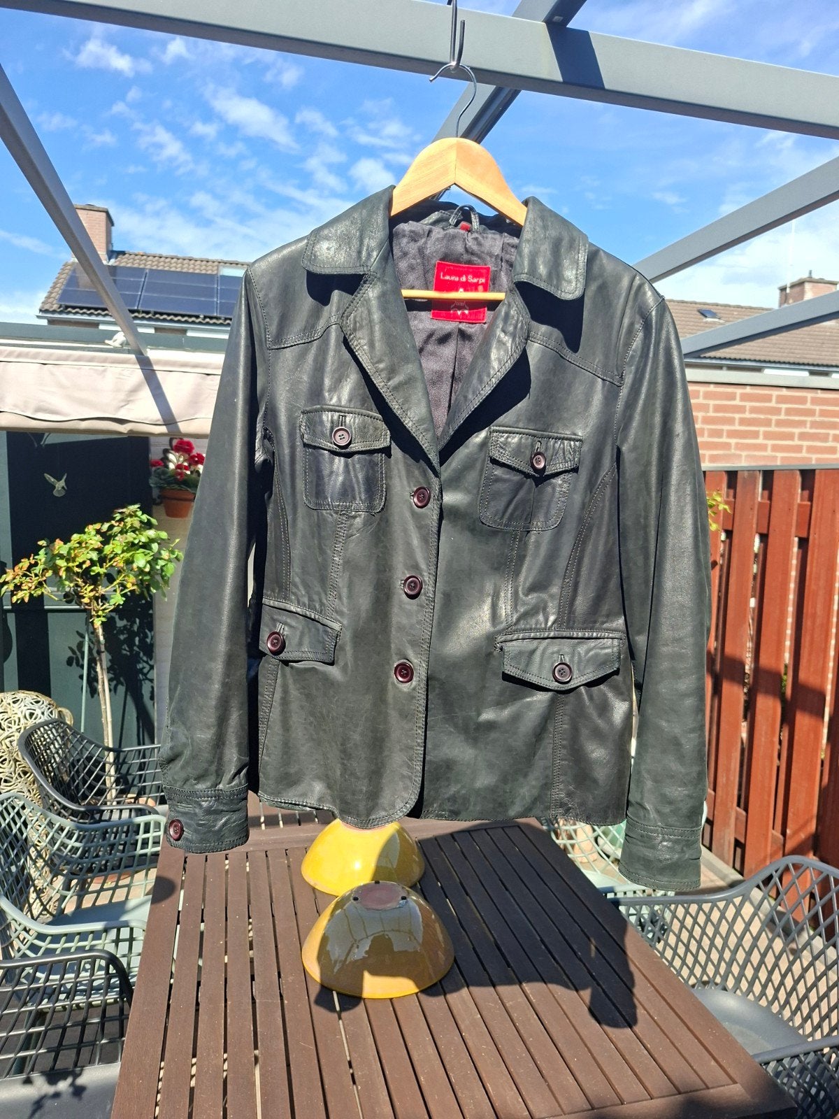 Vintage Laura di Sarpi Echt Leren Dames Jasje Maat 42, Zwart, Maat 42/44 (L), Ophalen of Verzenden, Gedragen