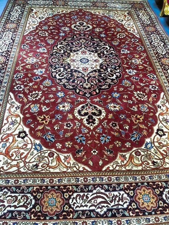 Perzisch tapijt handgeknoopt Tabriz Oosters vloerkleed, Gebruikt, Bruin, 200 cm of meer, Ophalen of Verzenden