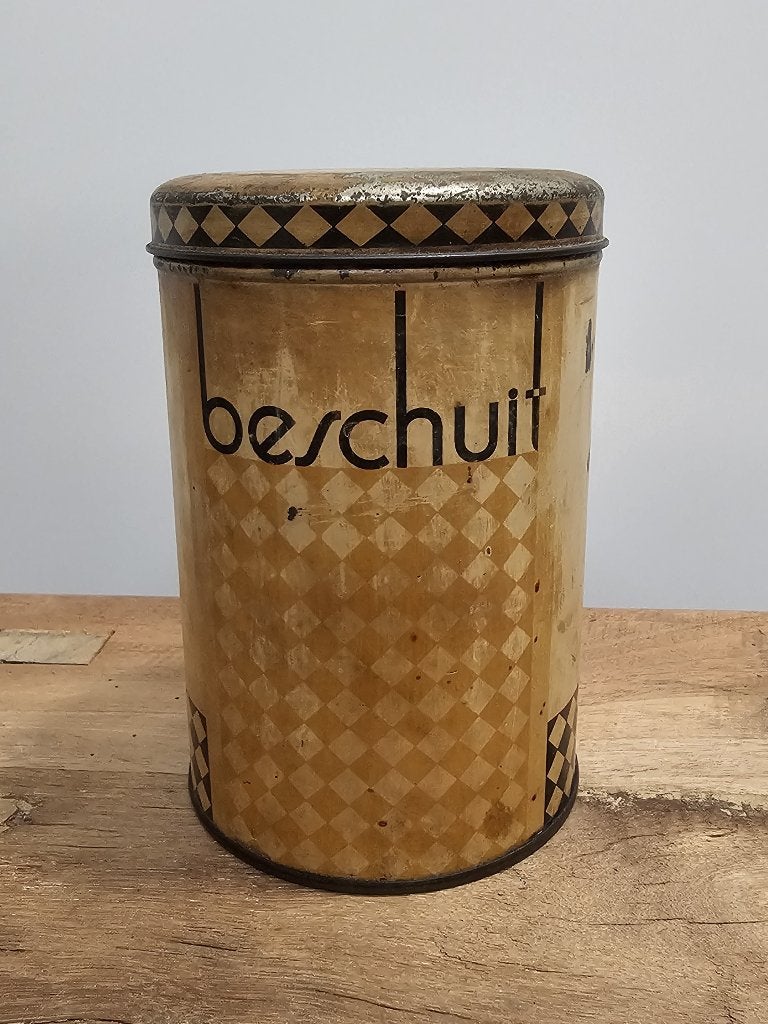 OUDE BROCANTE "HAKA" BESCHUITBUS, Huis en Inrichting, Keuken | Keukenbenodigdheden, Gebruikt, Voorraadpot, Overige merken, Metaal