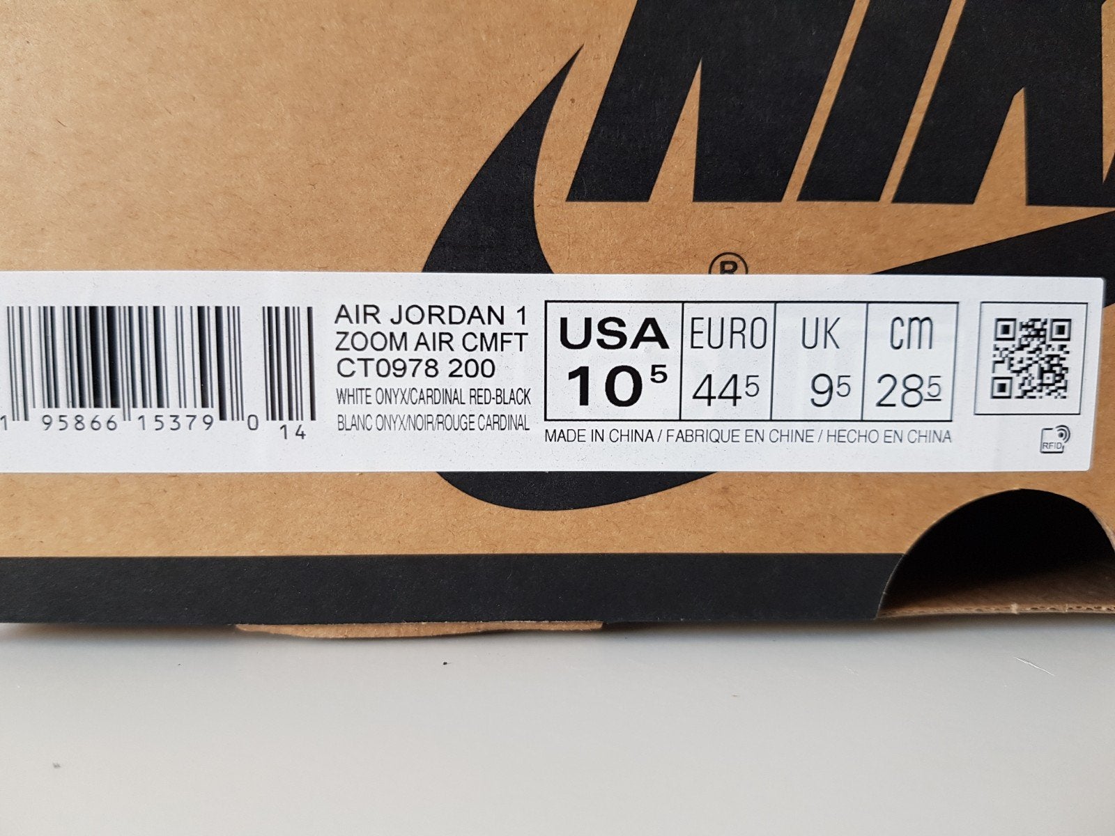 air Jordan 1 zoom air cmft maat 44,5, Ophalen, Overige kleuren, Zo goed als nieuw, Nike Air Jordan