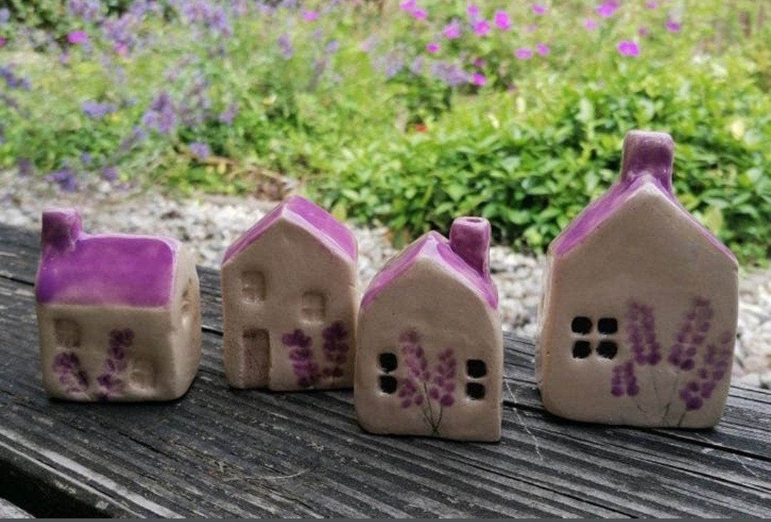 Huisjes lavendel handgemaakt keramiek, Ophalen of Verzenden