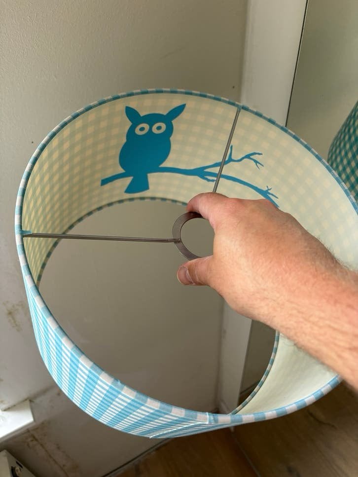 Leuke lampenkap kinderkamer met uil - Blauw/Wit geruit, Gebruikt, Blauw, Rond, Textiel