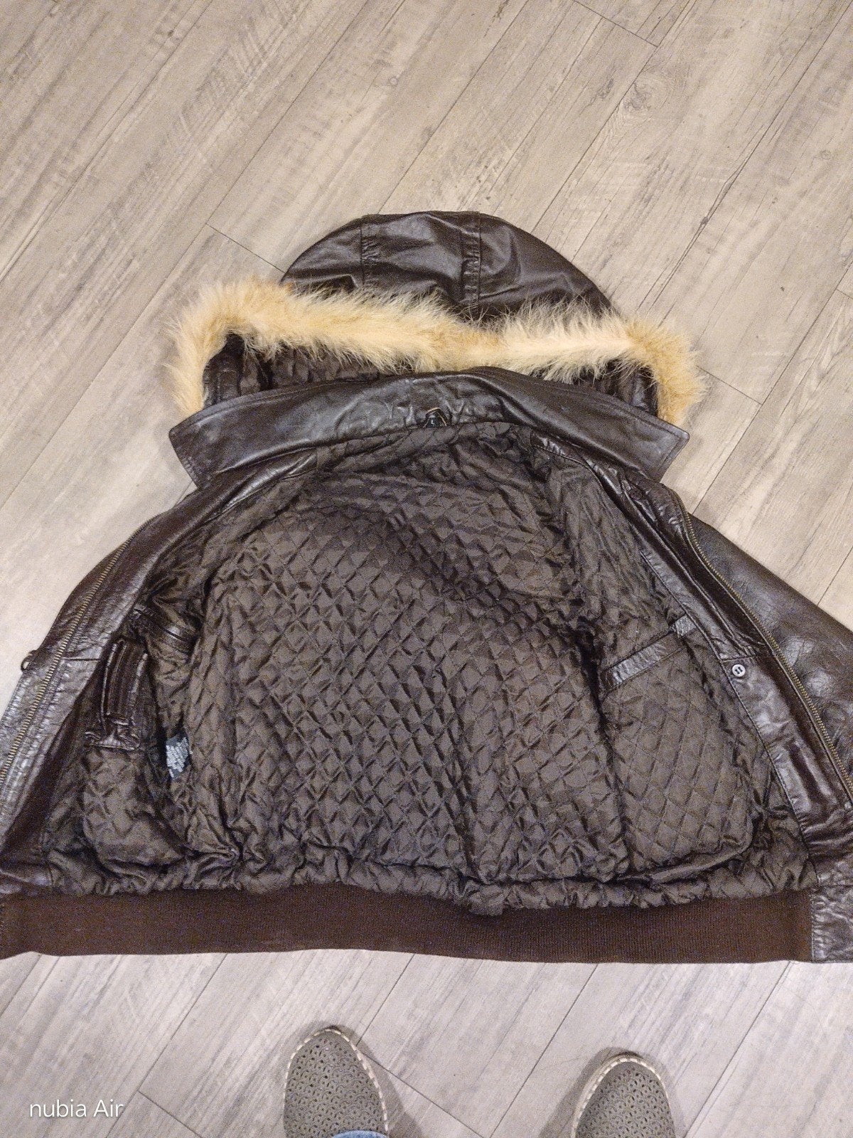 donker bruin leren dames jas met bontkraag, Ophalen, Zo goed als nieuw, Maat 38/40 (M), Bruin