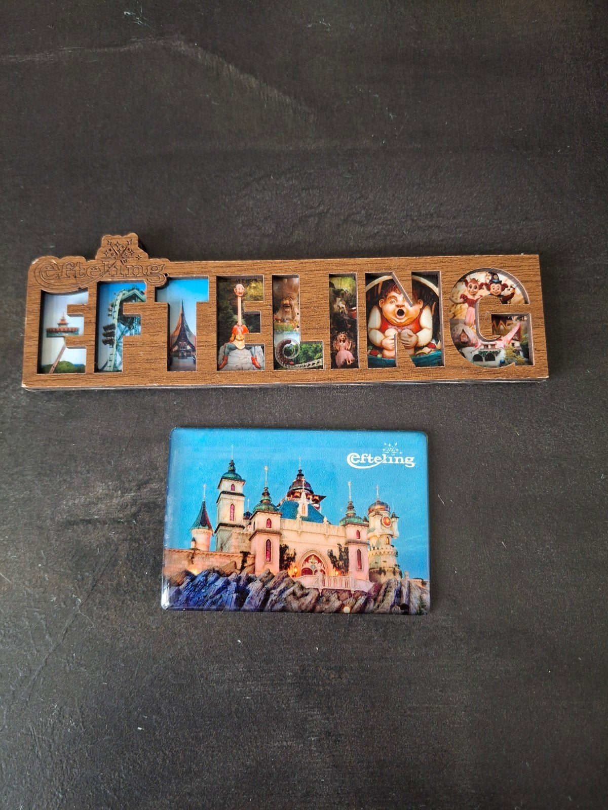 Efteling magneet en houten decoratie, Verzamelen, Efteling, Gebruikt, Gebruiksvoorwerp, Ophalen of Verzenden