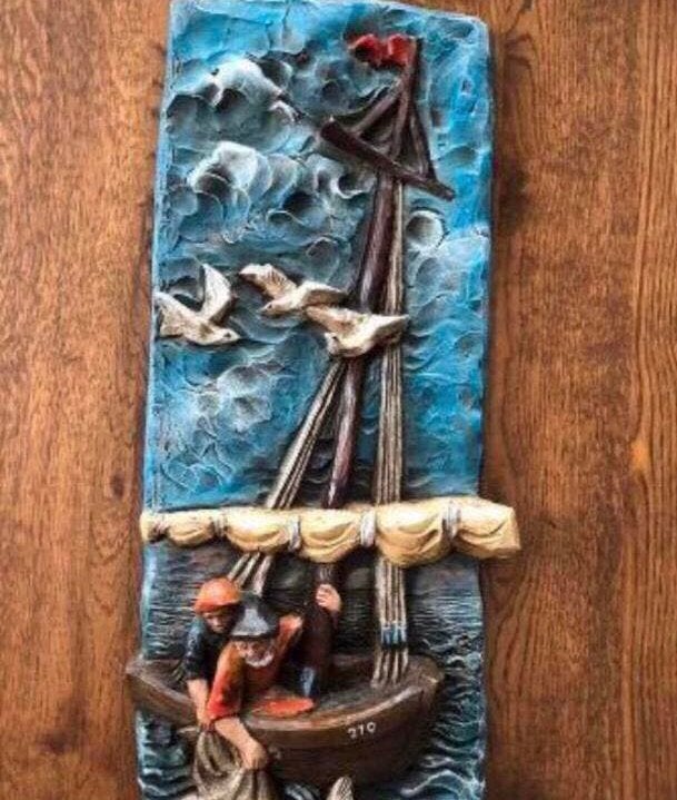 Wandbord visserij, Antiek en Kunst, Ophalen, Handgemaakt
