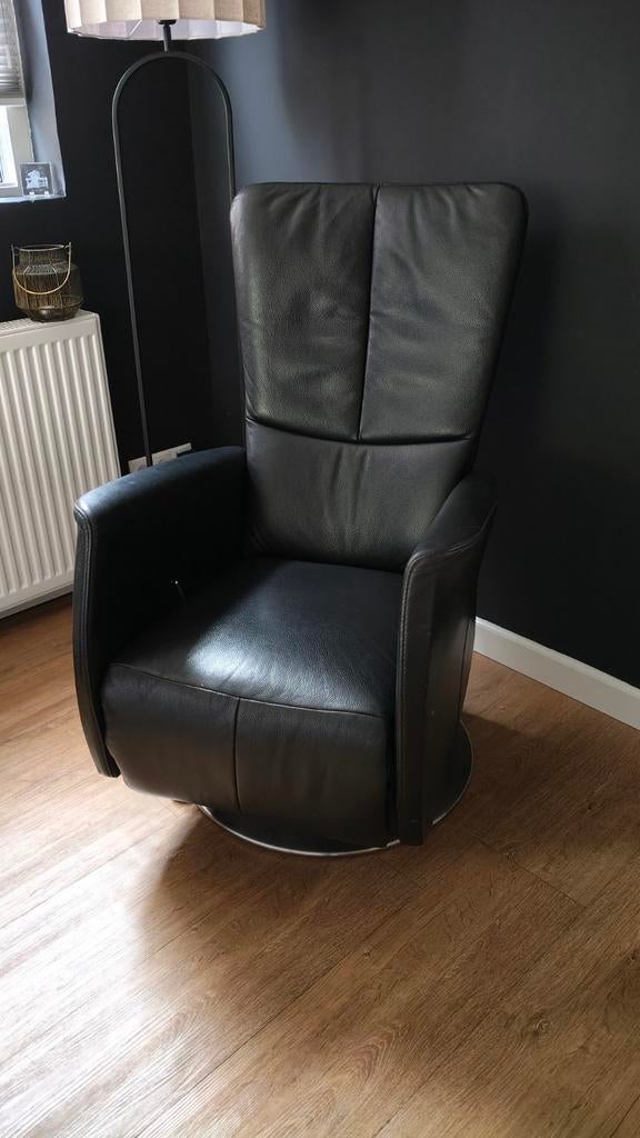 Zwarte leren stoel - Comfortabel en stijlvol, Ophalen, Gebruikt, Zwart, Leer
