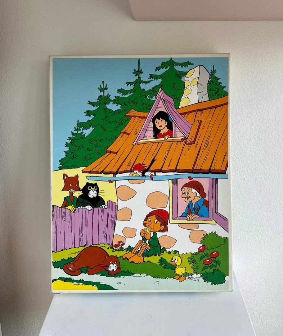 Vintage legpuzzel Pinokkio uit 1978, Ophalen of Verzenden, Minder dan 500 stukjes, Gebruikt