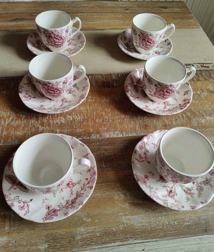 Johnson brothers Rose chintz kop en schotels 6 stuks, Overige merken, Klassiek, Ophalen of Verzenden, Zo goed als nieuw