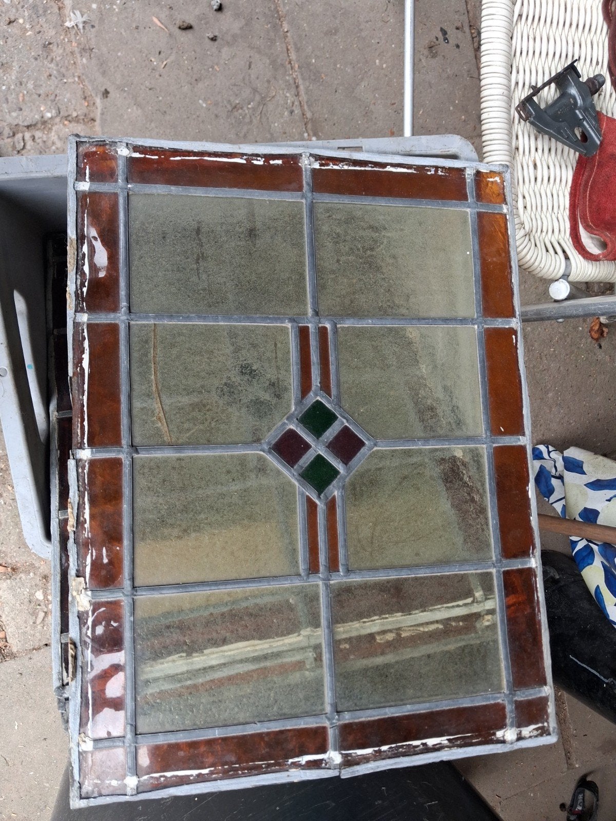 Antiek Glas-in-lood Raam - Uniek Decoratief Stuk, Doe-het-zelf en Verbouw, Gevelraam of Ruit, Gebruikt, Minder dan 80 cm, Ophalen of Verzenden