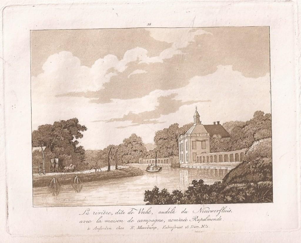 La Rivière, dite de Vecht, au delà du Nieuwersluis, avec la, Antiek en Kunst, 10 cm, 1800 - 1899, Stadsgezicht, Ophalen of Verzenden