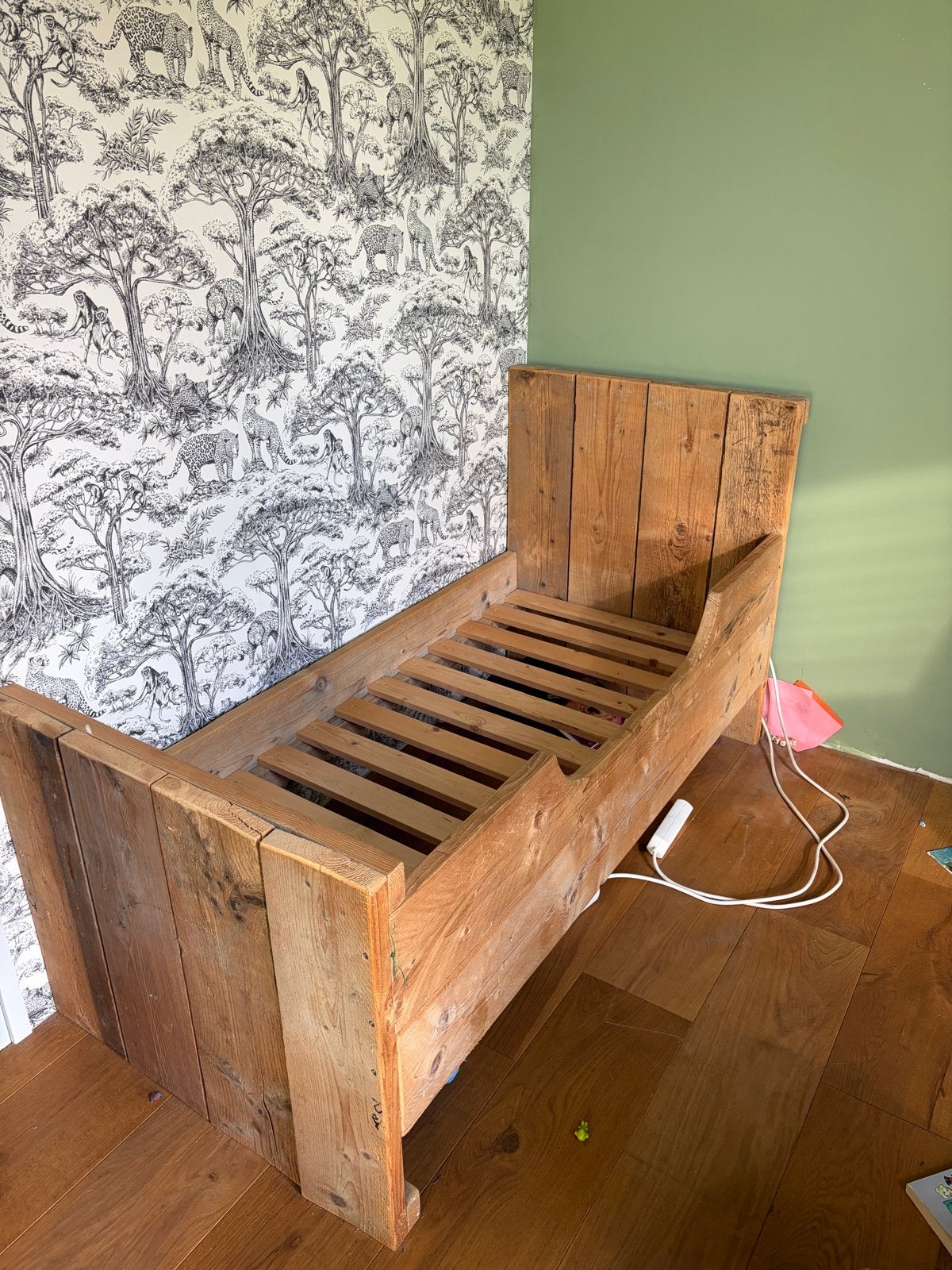 Gratis kinderbed 150x70 van steigerhout, Ophalen, Gebruikt, 90 cm, Eenpersoons