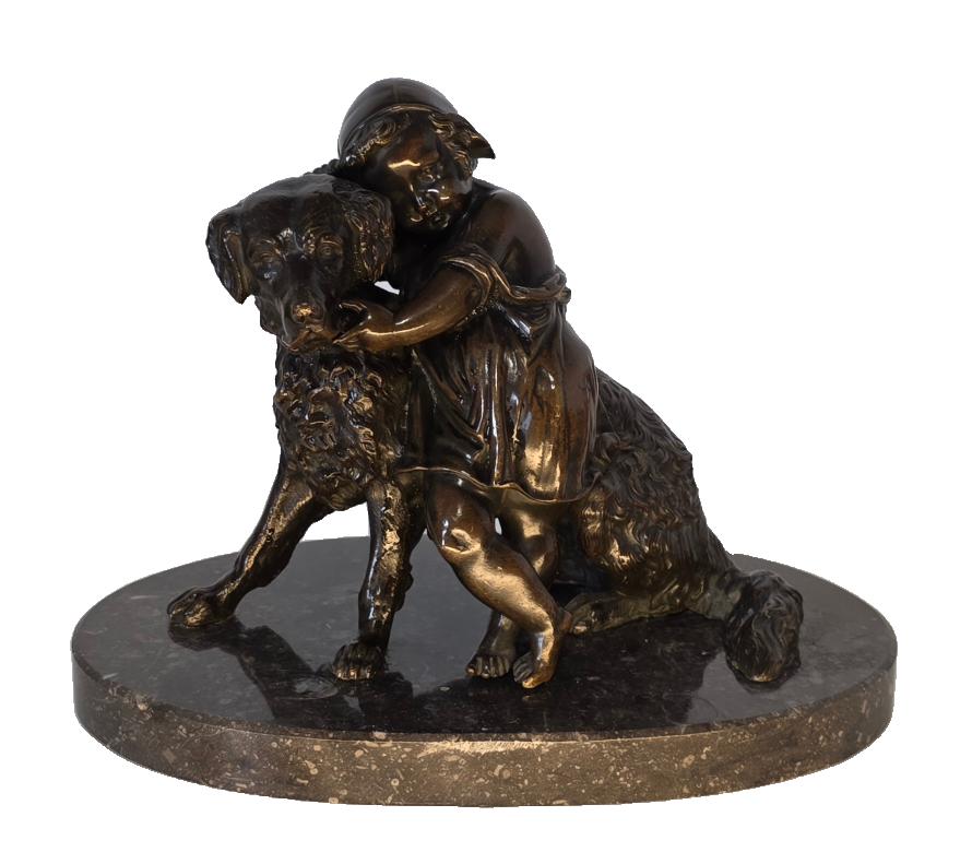Brons beeld - Meisje met hond., Antiek en Kunst, Antiek | Koper en Brons, Ophalen of Verzenden, Brons