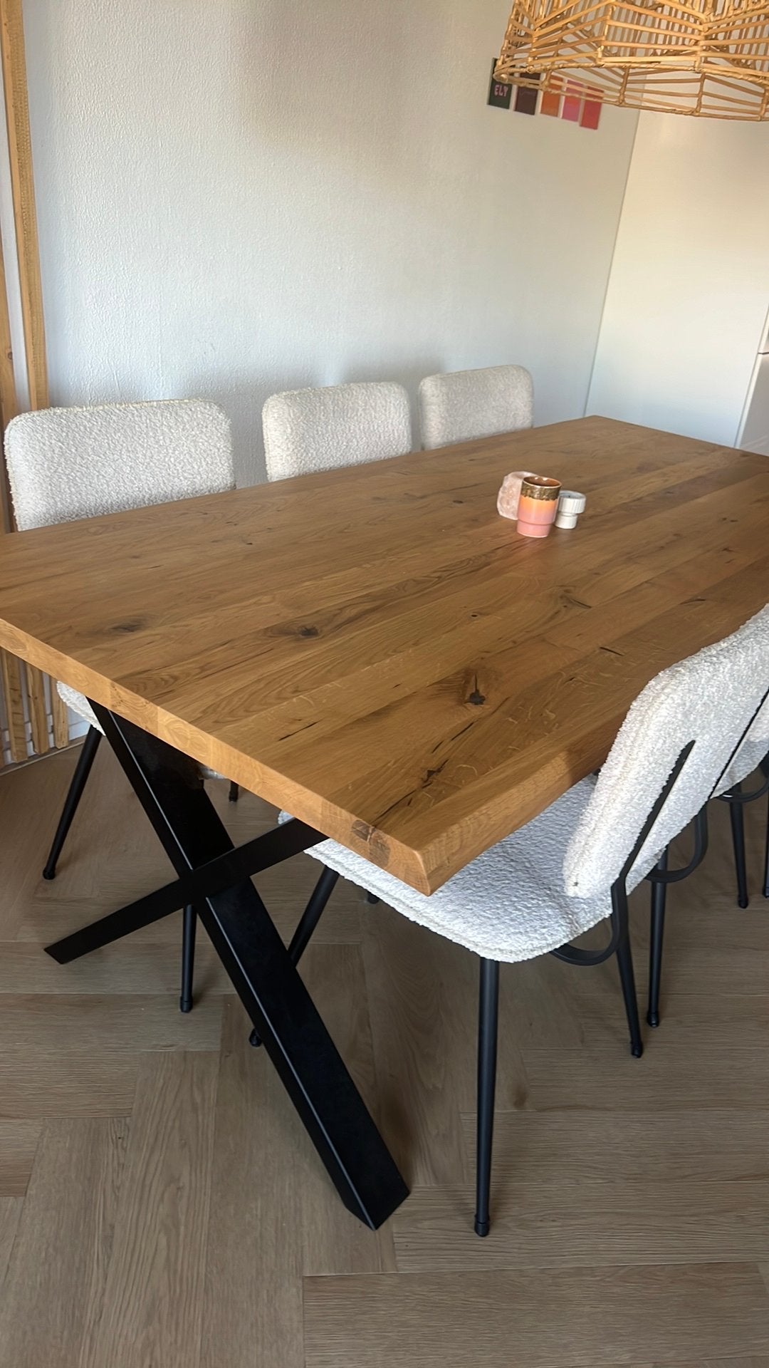 Eettafel en stoelen eikenhout, Huis en Inrichting, Ophalen, Gebruikt, Eikenhout, 200 cm of meer