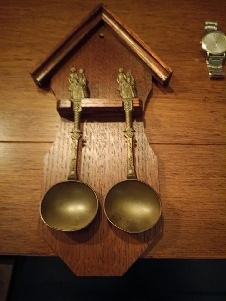Decoratieve trouw lepels op houten houder - Vintage, Ophalen of Verzenden