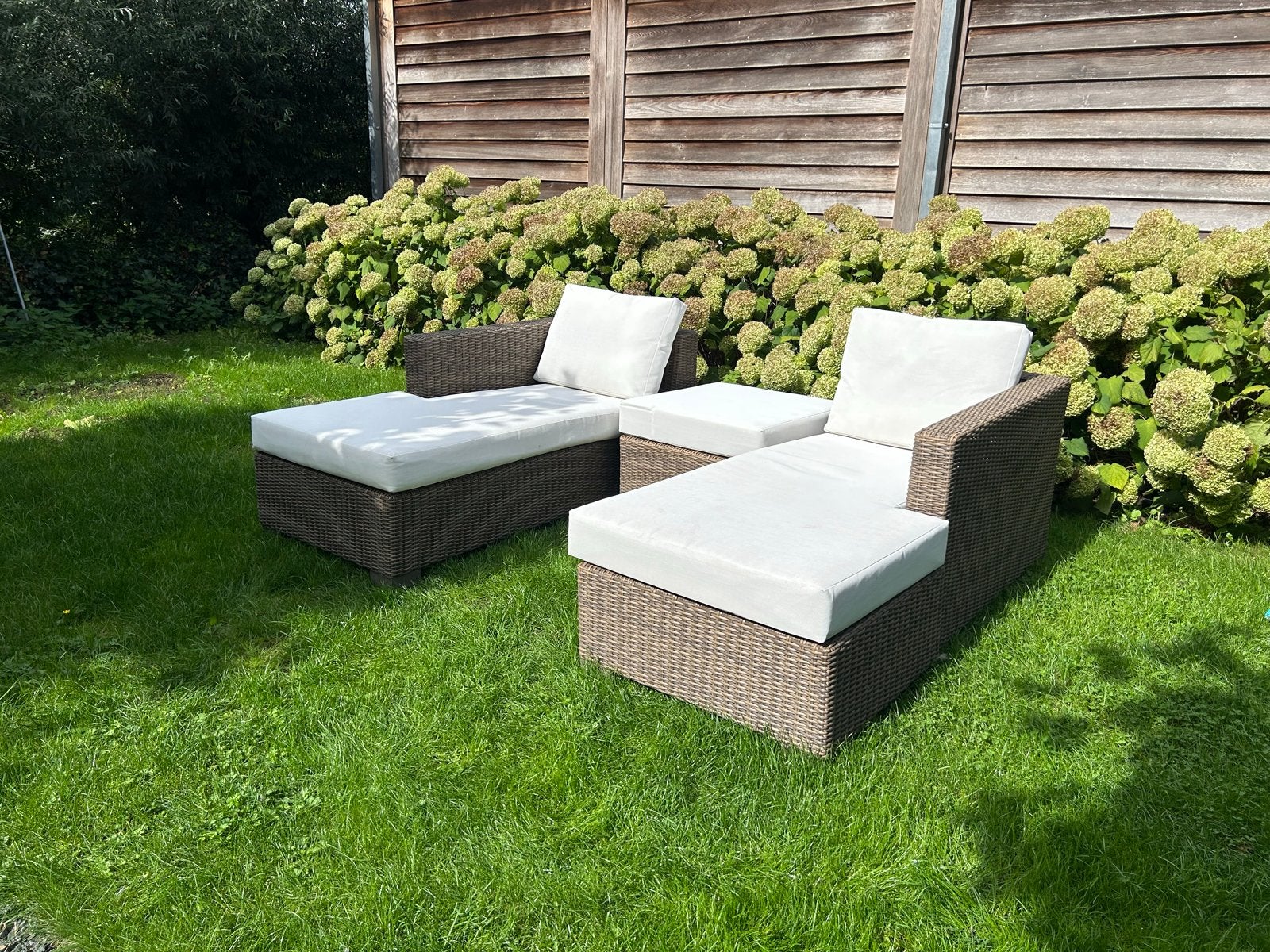 Loungebanken 2st met Hocker, Tuin en Terras, Ophalen, Gebruikt, 3 zitplaatsen, Loungeset