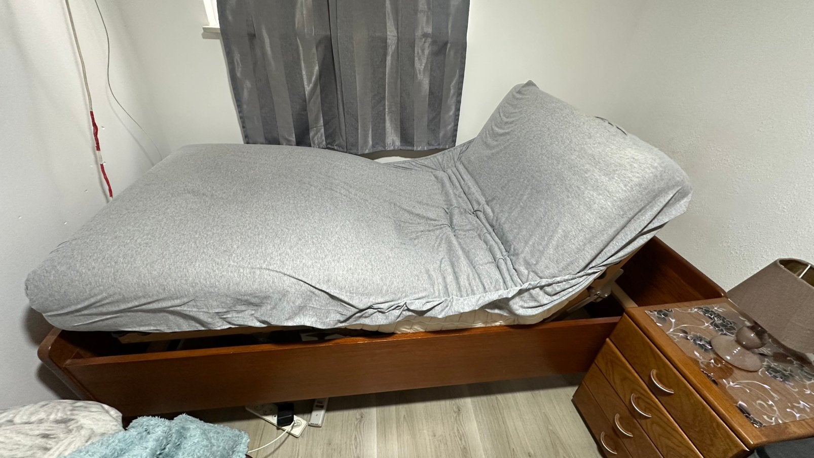 Bed verstelbaar met laden kast, Ophalen, Eenpersoons, Wit, Hout
